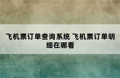 飞机票订单查询系统 飞机票订单明细在哪看
